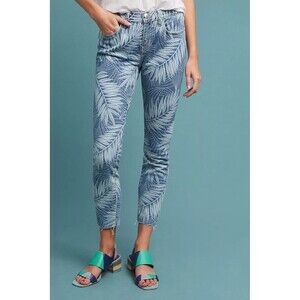 Anthro Current Elliott Womens Size 27 Palm Leaf Mid-Rise Cropped Skinny Jean EUC